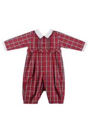 30022-Red & White Plaid Baby Boy Long Romper