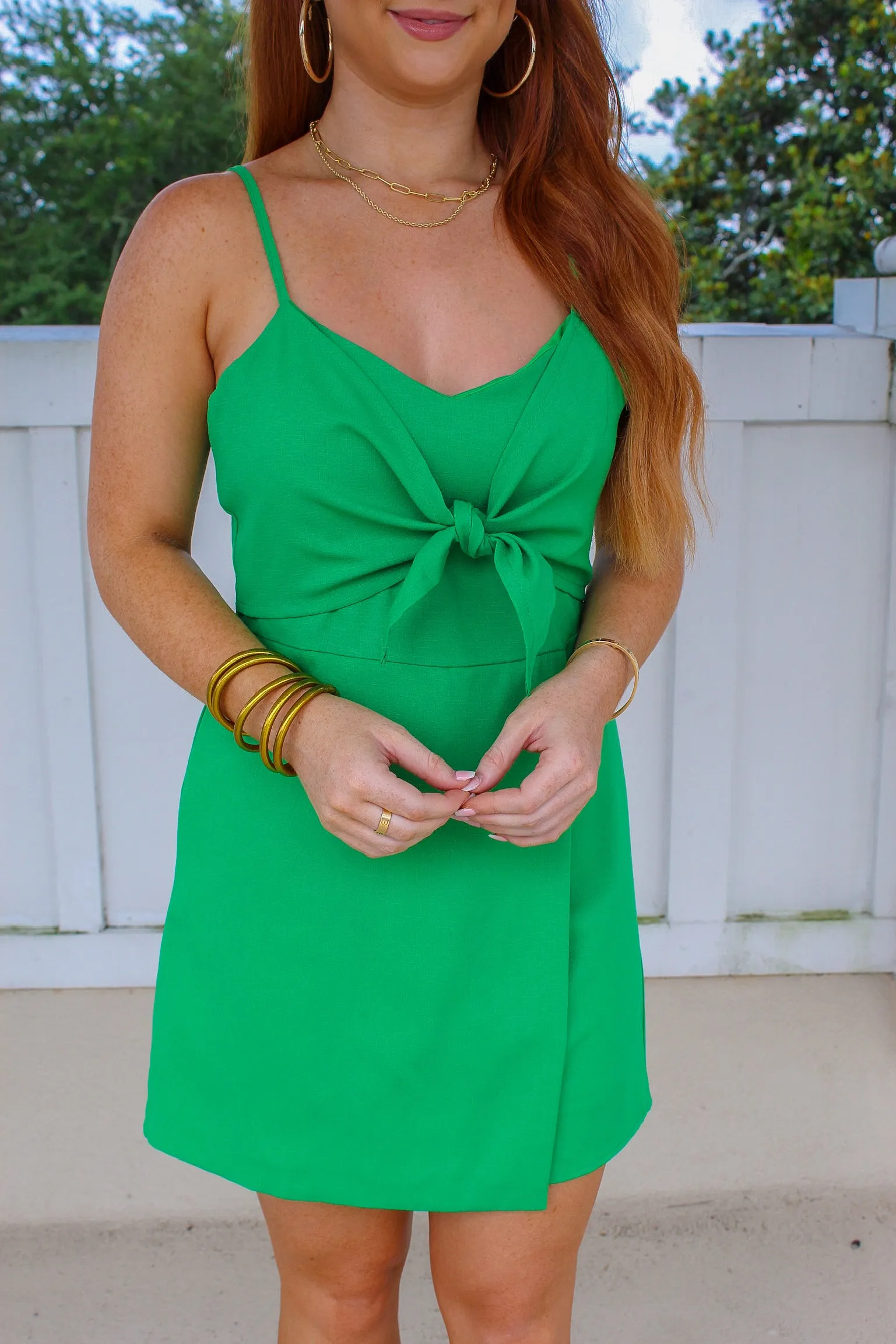 Abigail Front Tied Romper- Kelly Green