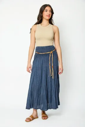 Acid Wash Cotton Voile Smocked Waist Maxi Skirt