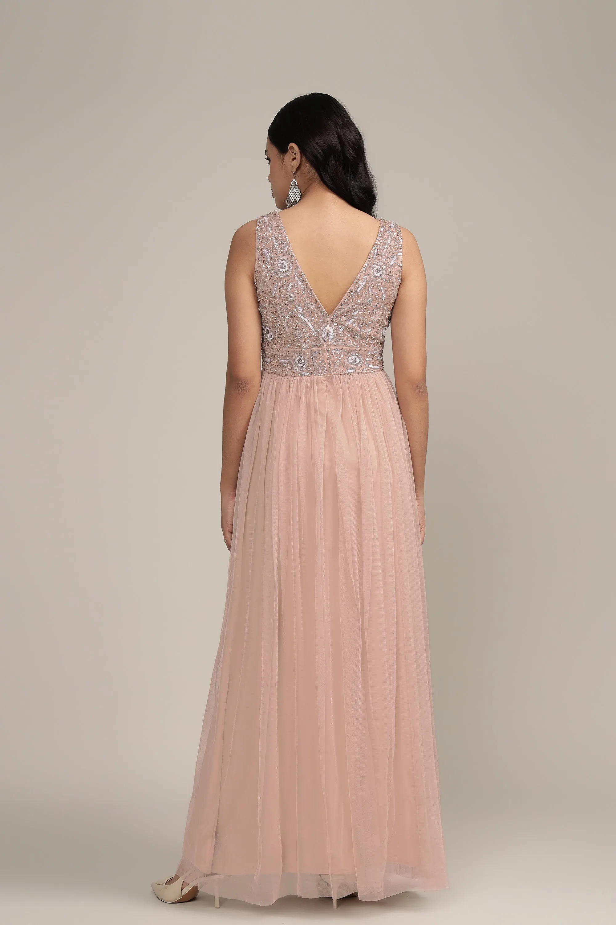 Addie Embellished Maxi Dress in Taupe