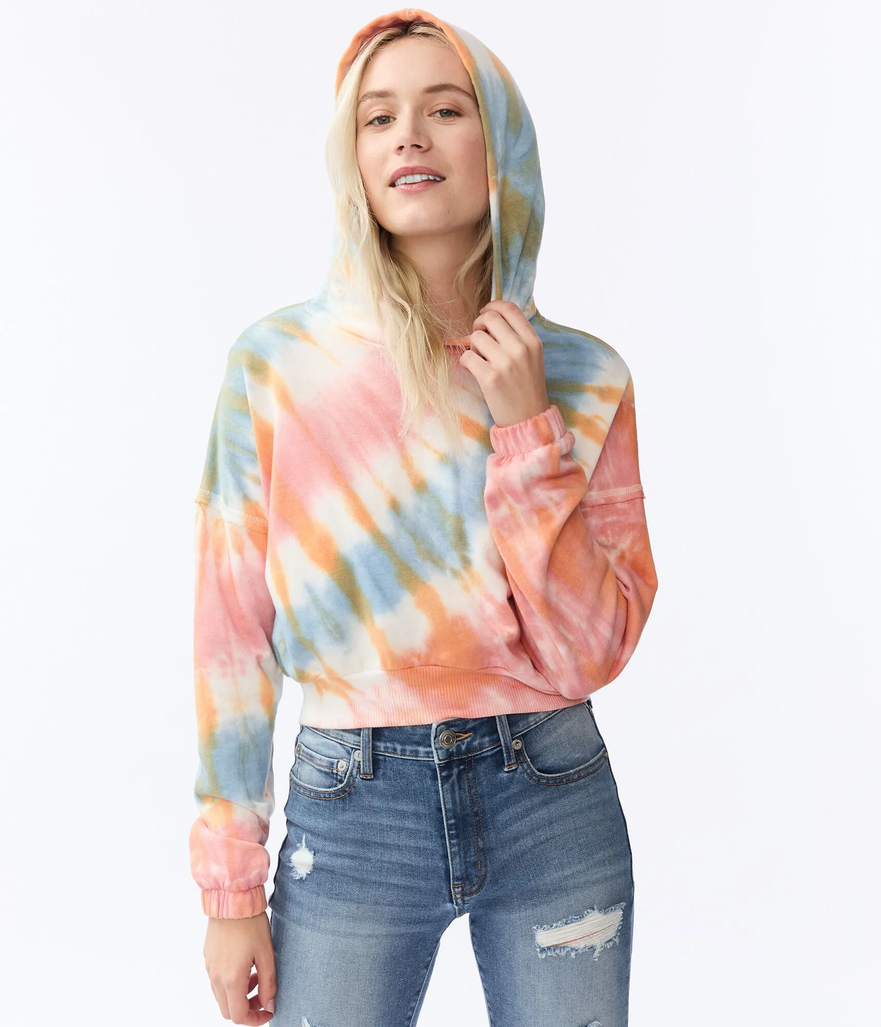 Aeropostale Tie-Dye Cropped Pullover Hoodie