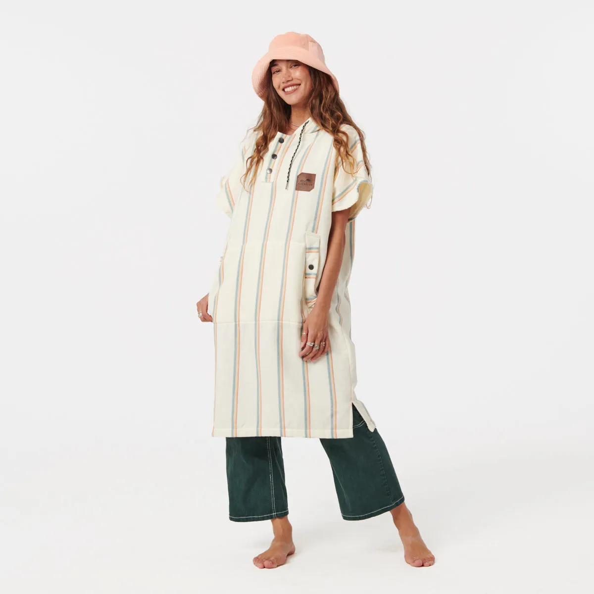 Baja Stripe Fouta Lightweight Turkish Poncho - Cream