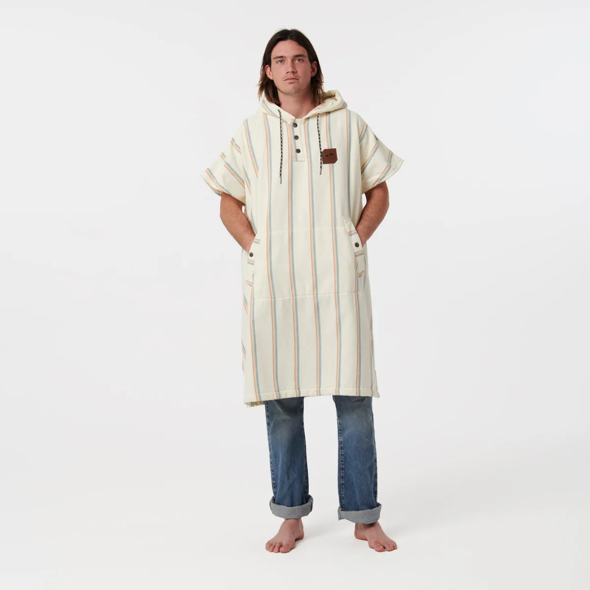 Baja Stripe Fouta Lightweight Turkish Poncho - Cream