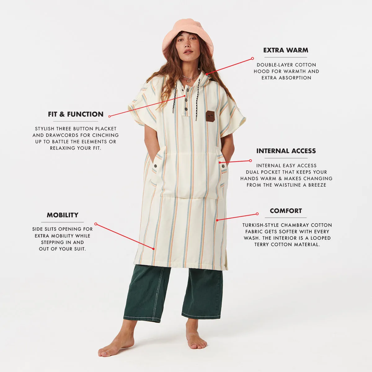 Baja Stripe Fouta Lightweight Turkish Poncho - Cream