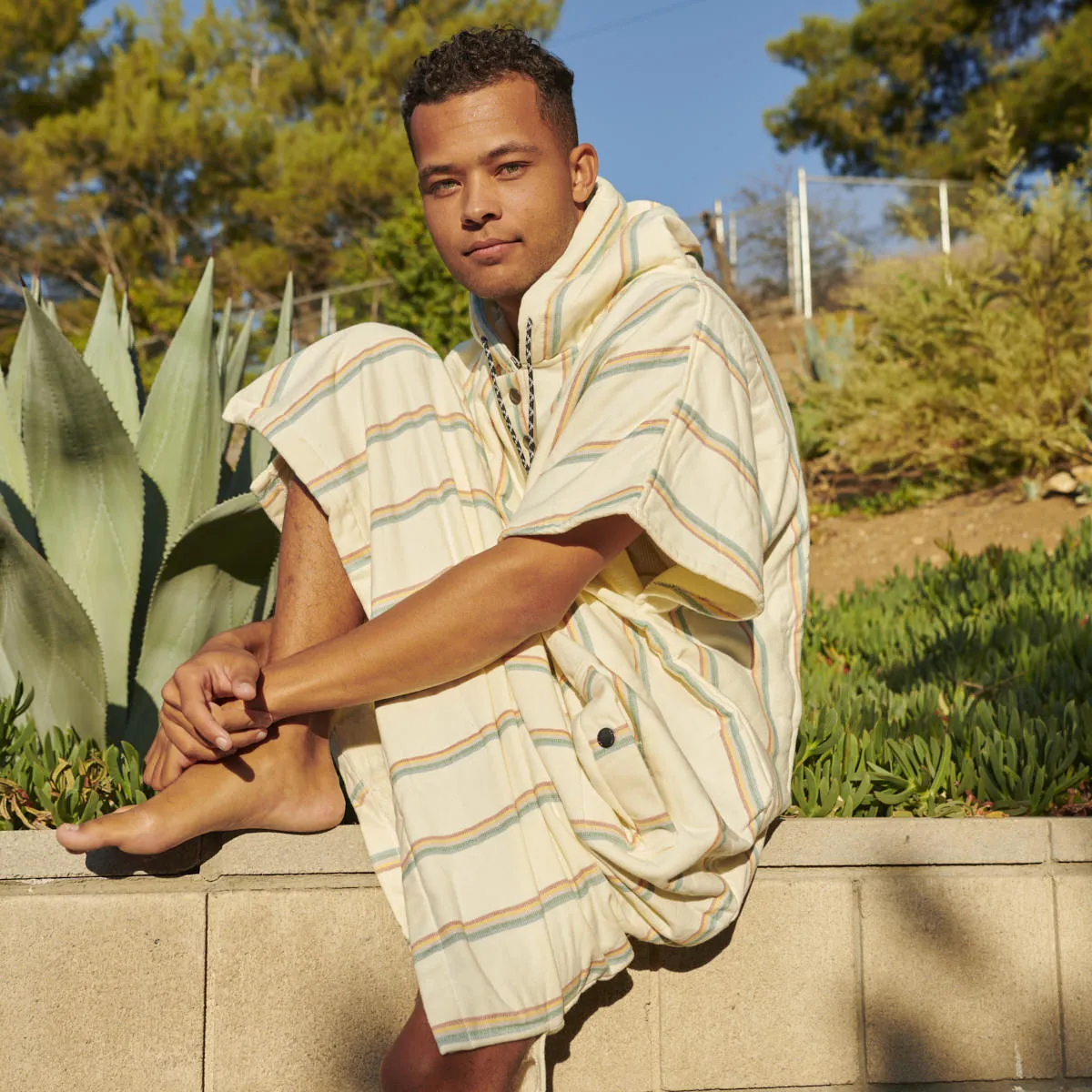 Baja Stripe Fouta Lightweight Turkish Poncho - Cream