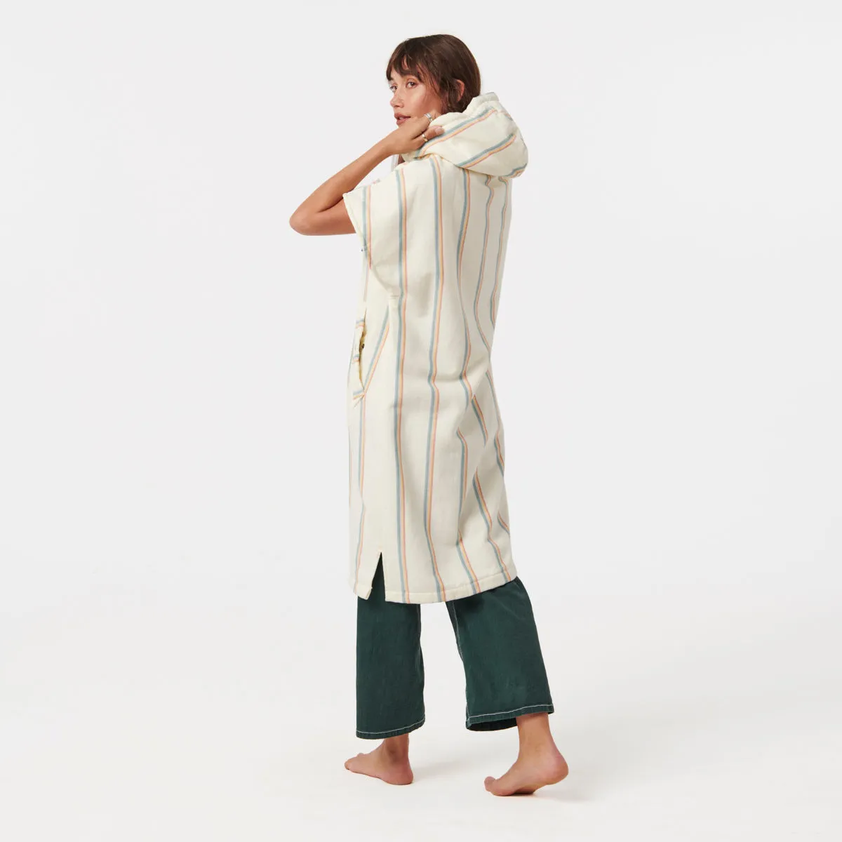 Baja Stripe Fouta Lightweight Turkish Poncho - Cream
