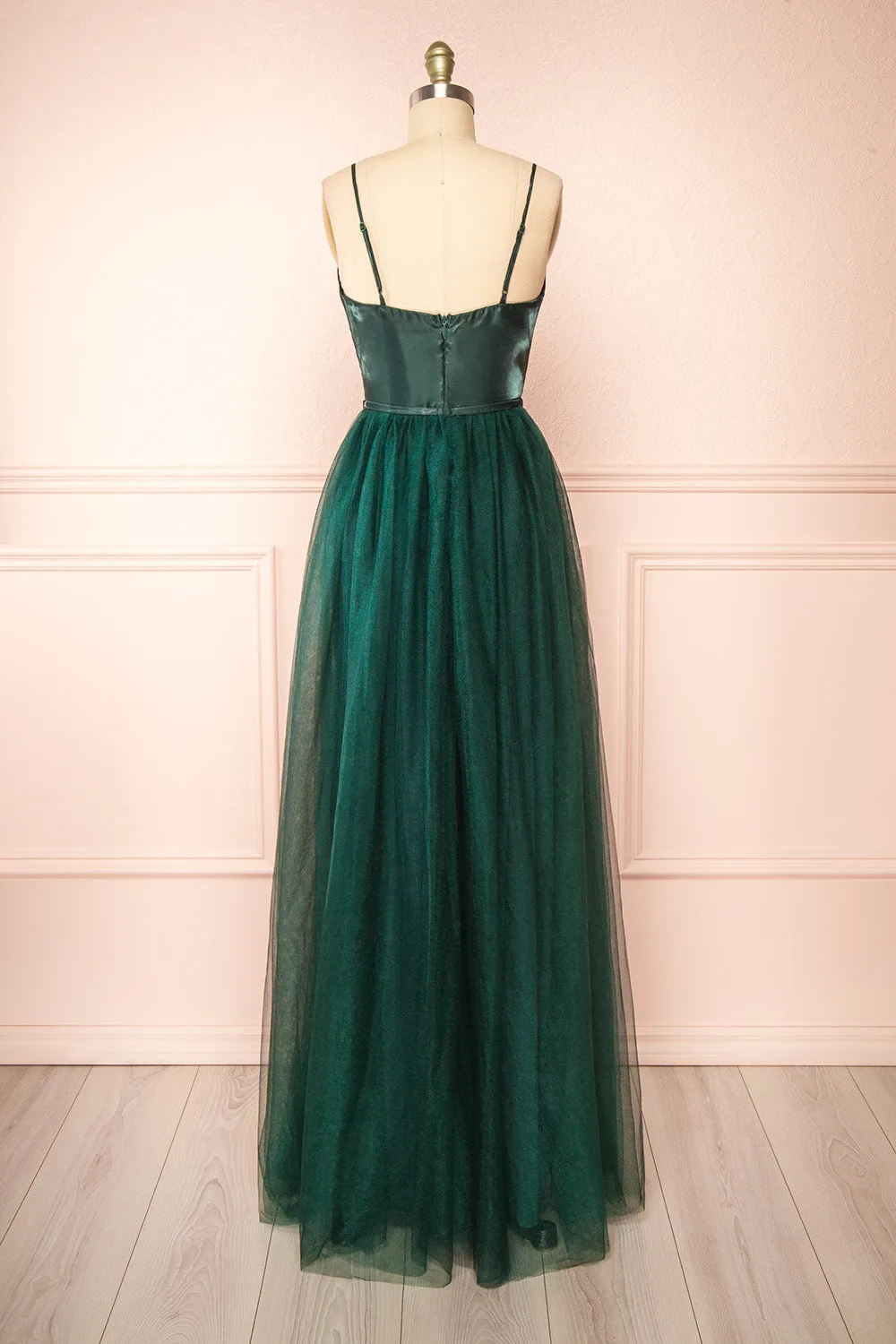 Barraganetal | Green Maxi A-Line Tulle Dress