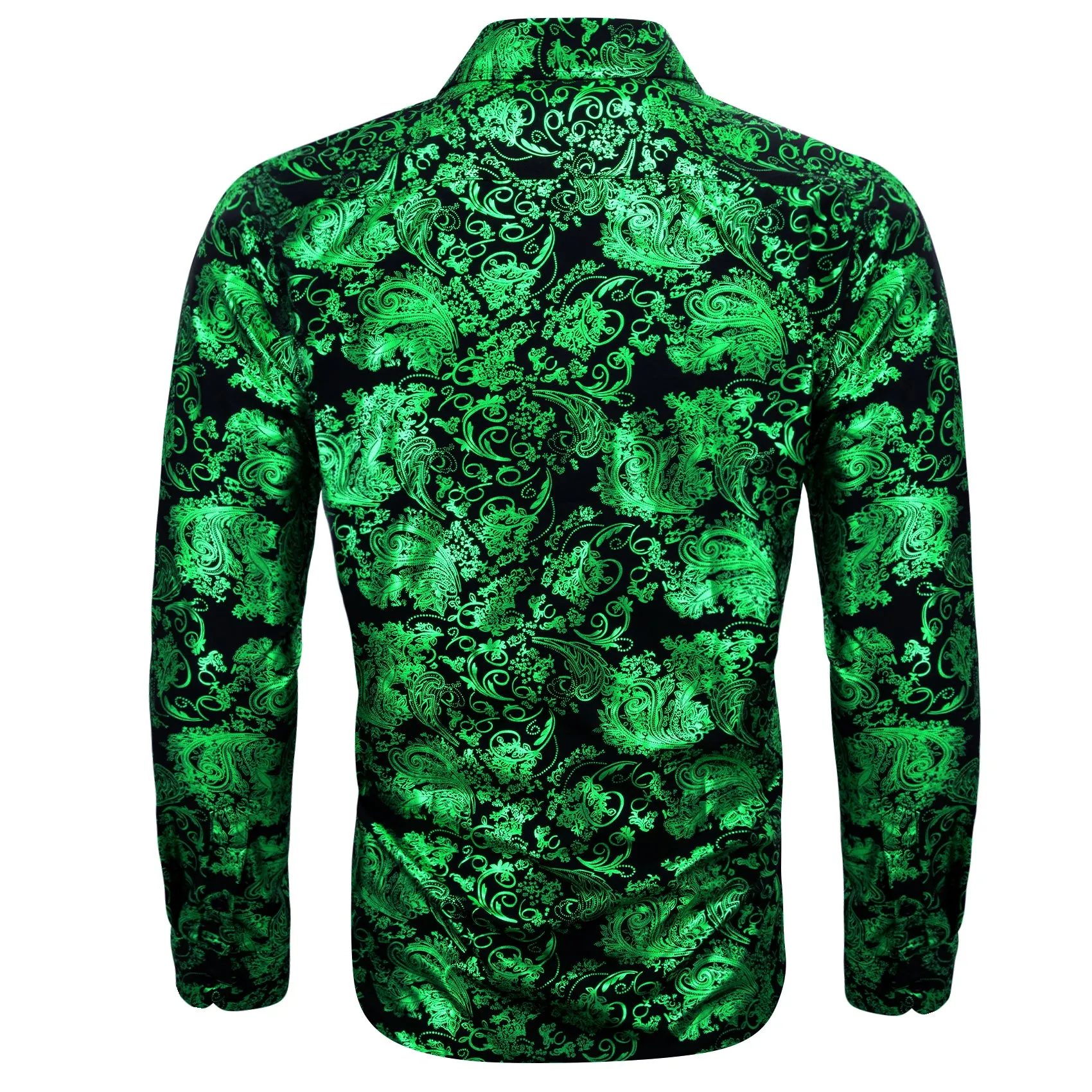 Barry Wang Light Green Black Paisley Silk button-down Shirt for Men