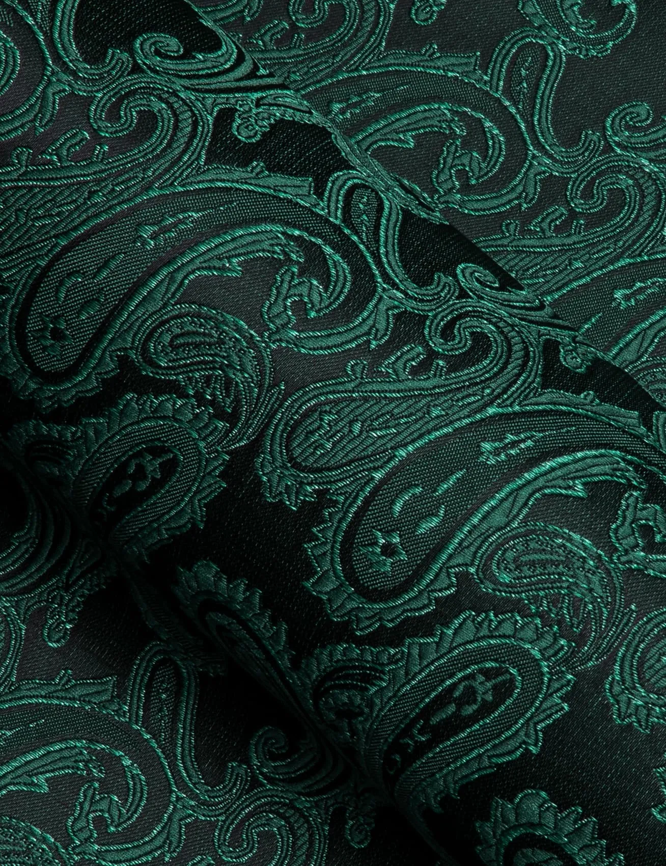 Barry Wang Men's Button Up Shirt Dark Green Paisley Long Sleeve Shirt
