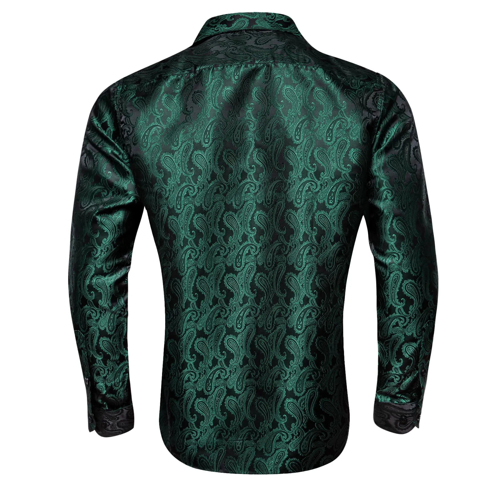Barry Wang Men's Button Up Shirt Dark Green Paisley Long Sleeve Shirt
