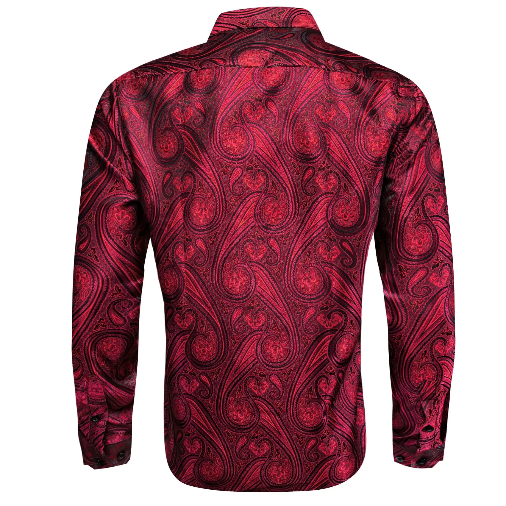 Barry.Wang Burgundy Red Mens Shirt Button Up Long Sleeve Silk Shirts for Men