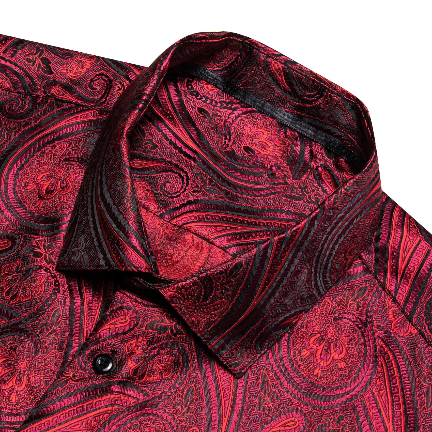 Barry.Wang Burgundy Red Mens Shirt Button Up Long Sleeve Silk Shirts for Men