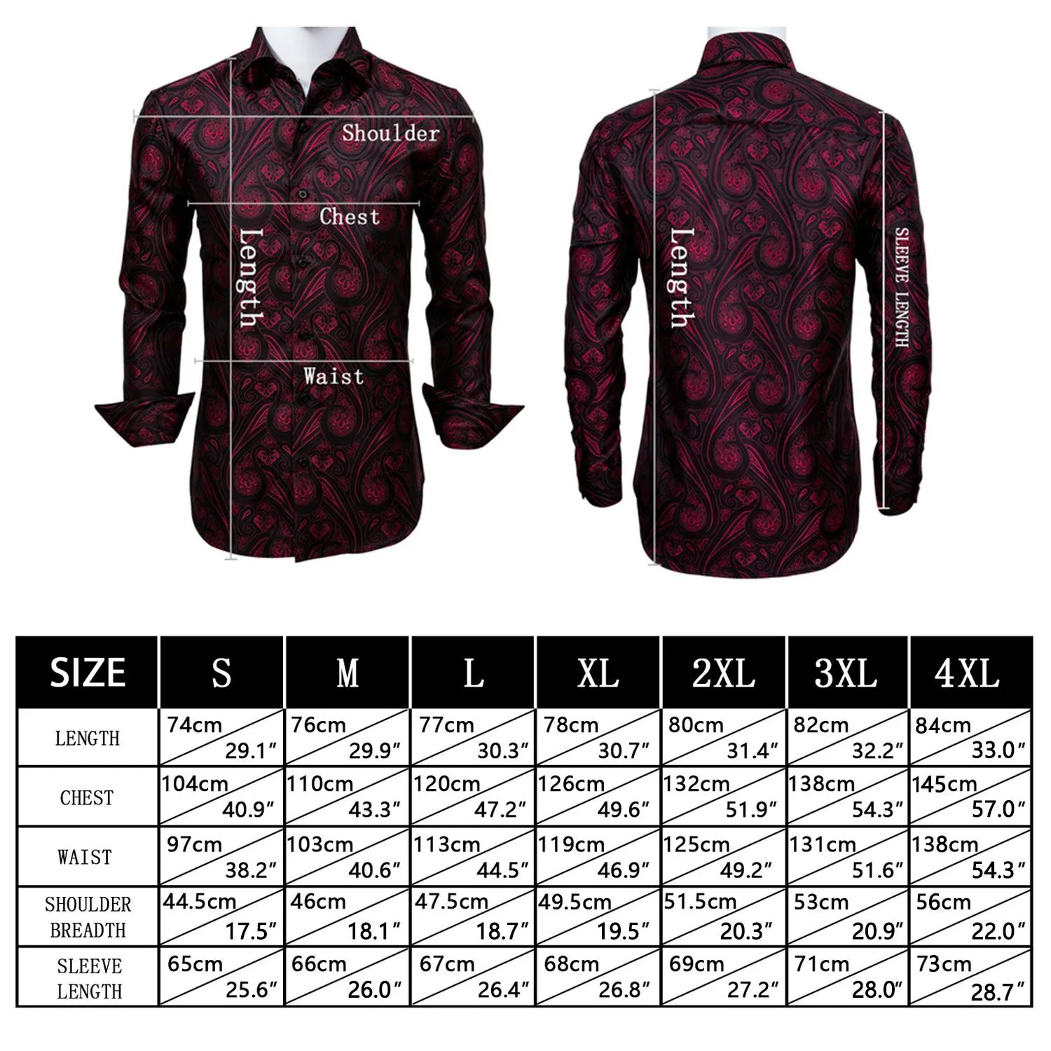 Barry.Wang Burgundy Red Mens Shirt Button Up Long Sleeve Silk Shirts for Men