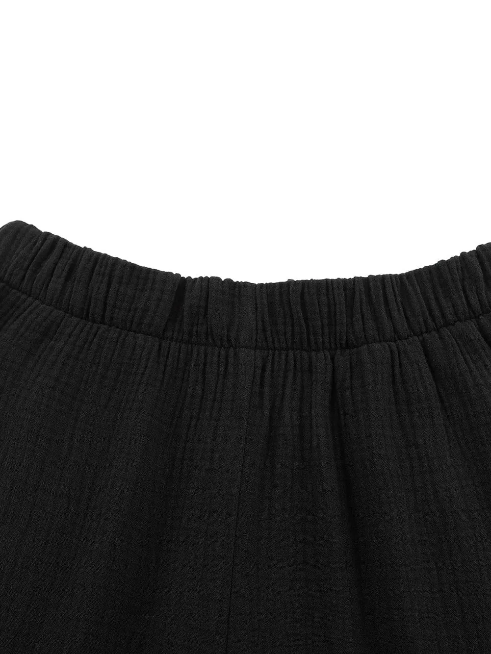 Black Textured High Waist Ruffle Flare Pants