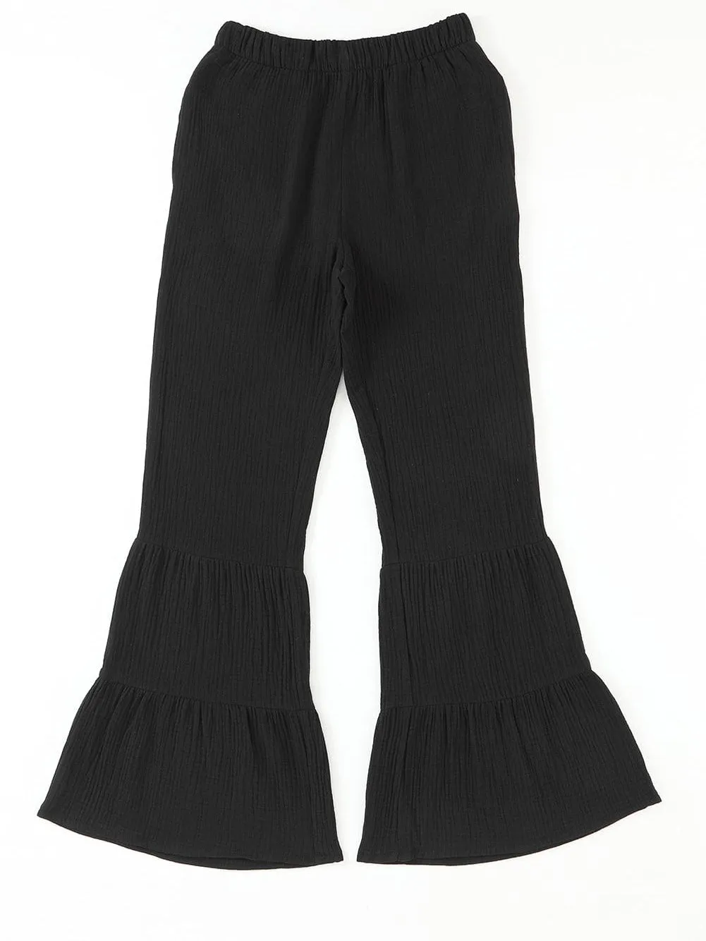Black Textured High Waist Ruffle Flare Pants