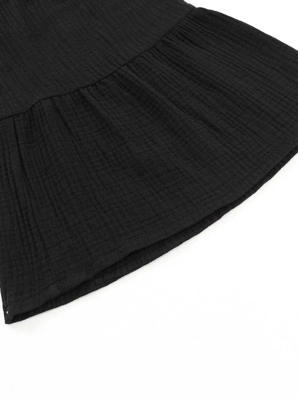Black Textured High Waist Ruffle Flare Pants
