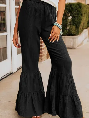 Black Textured High Waist Ruffle Flare Pants