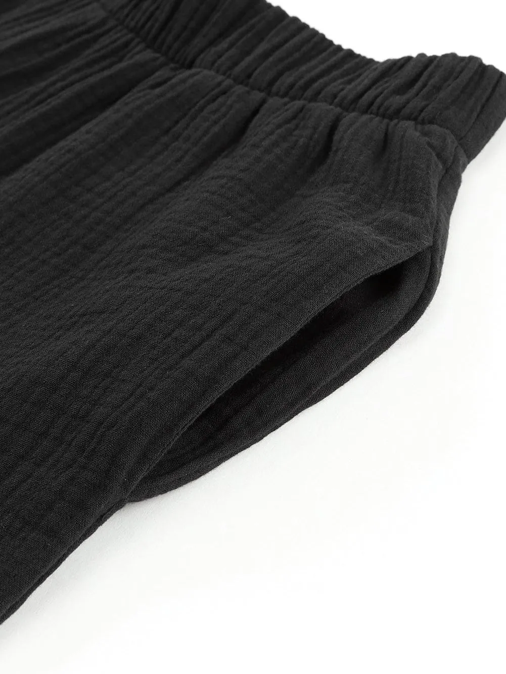 Black Textured High Waist Ruffle Flare Pants
