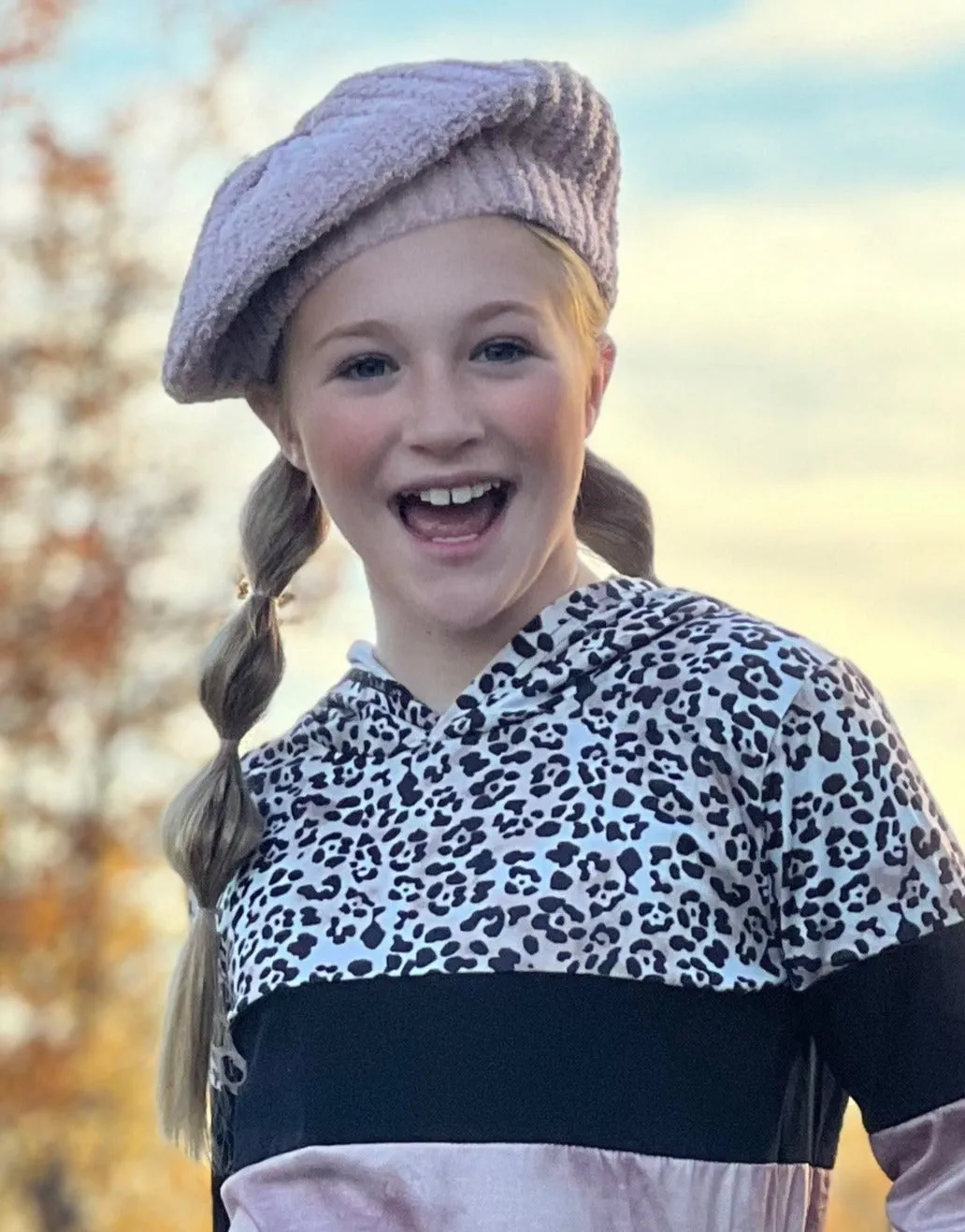 Boucle Rib Knit Beret in Blush