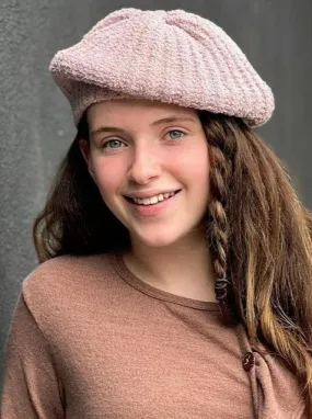 Boucle Rib Knit Beret in Blush
