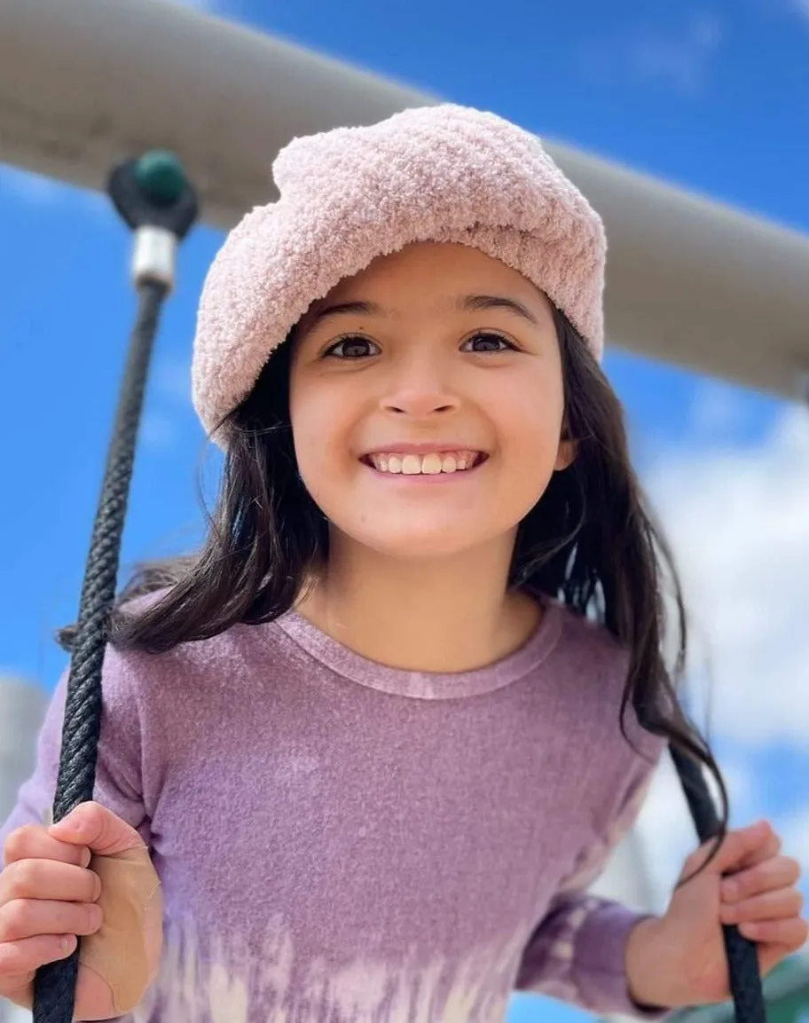 Boucle Rib Knit Beret in Blush