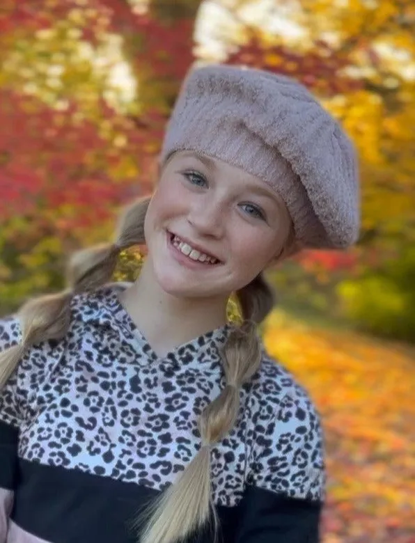 Boucle Rib Knit Beret in Blush