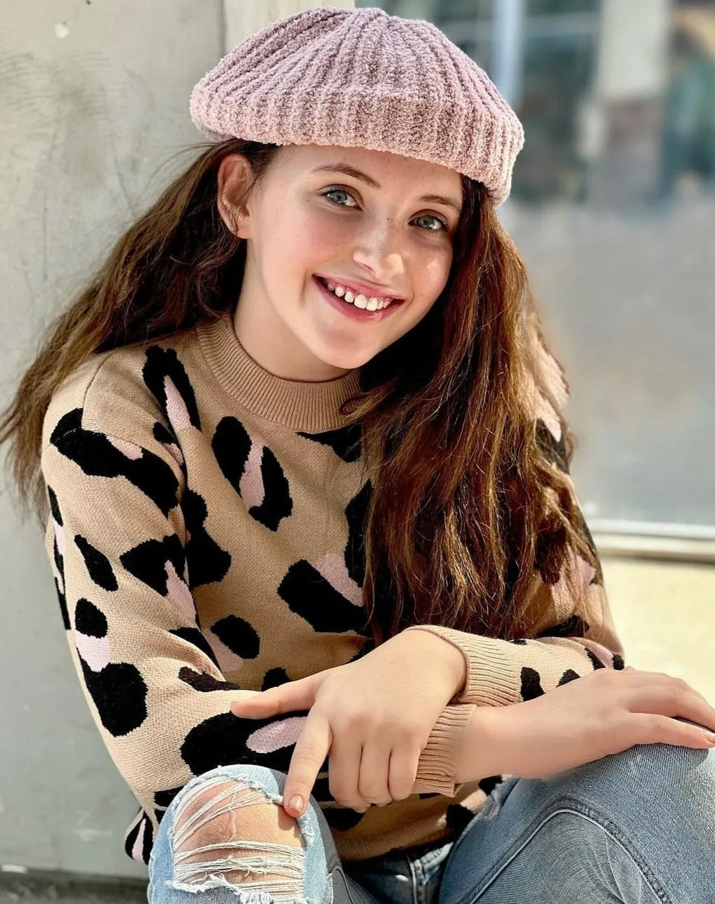 Boucle Rib Knit Beret in Blush