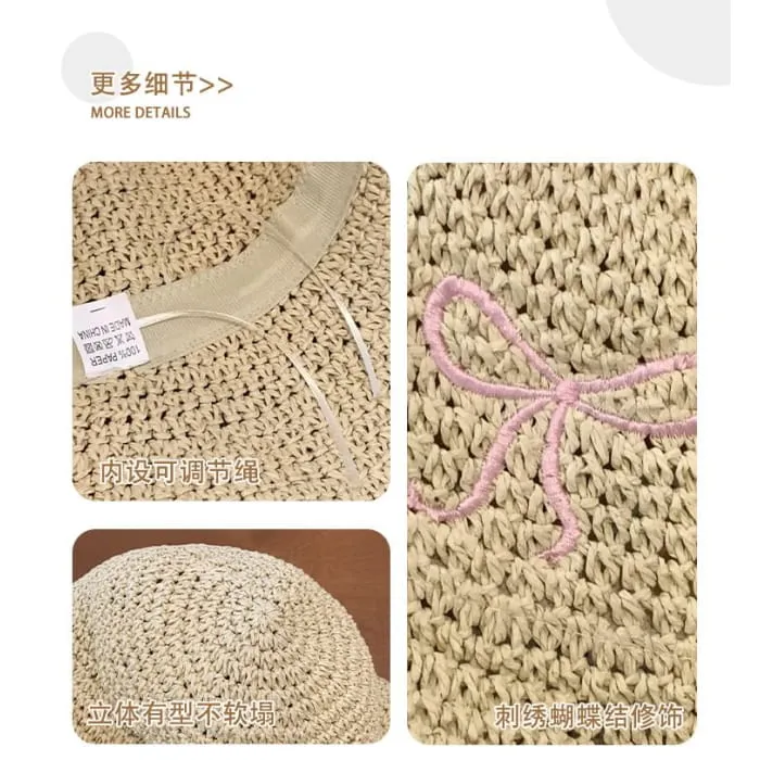 Bow Embroidered Knit Bucket Hat