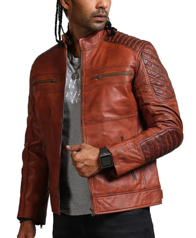Brown Biker Style Men's Leather Jacket