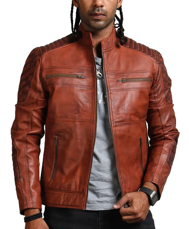 Brown Biker Style Men's Leather Jacket