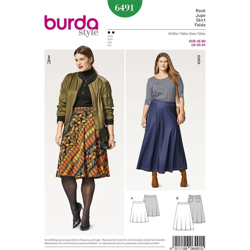 Burda Style Pattern B6491 Women's Flared Skirt