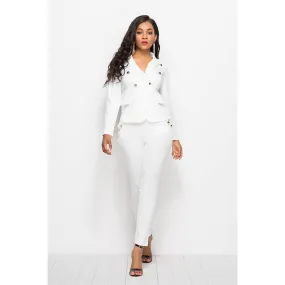 Button V-neck T-shirts High Waist Skinny Pants Set