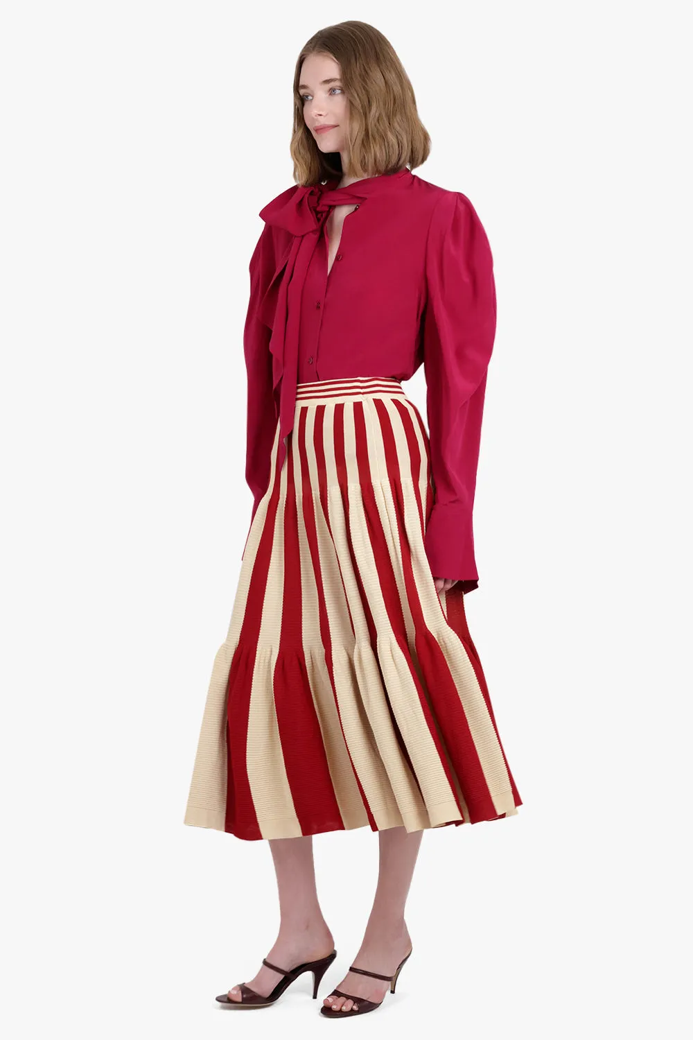 Cascades Stripe Maxi Skirt | Red/Beige