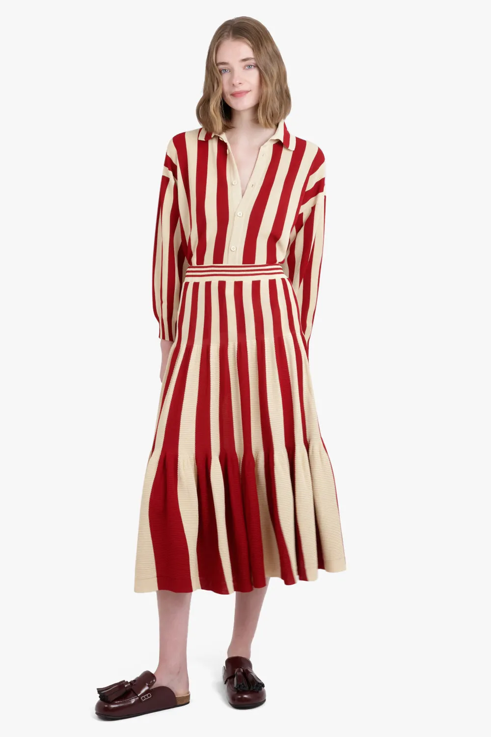 Cascades Stripe Maxi Skirt | Red/Beige