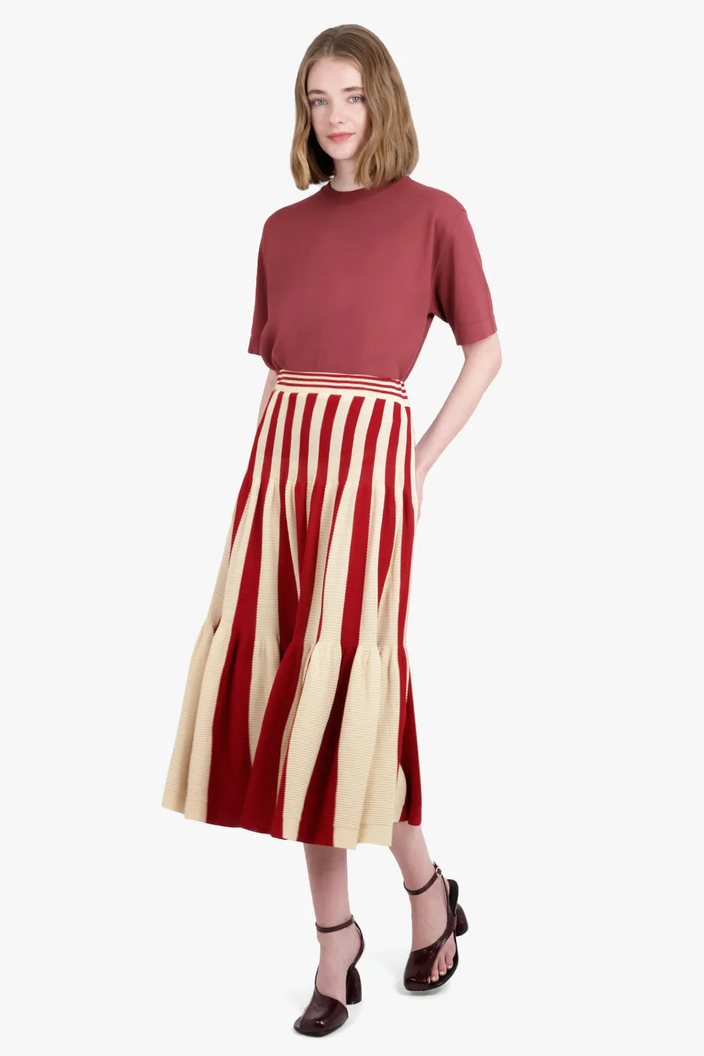 Cascades Stripe Maxi Skirt | Red/Beige