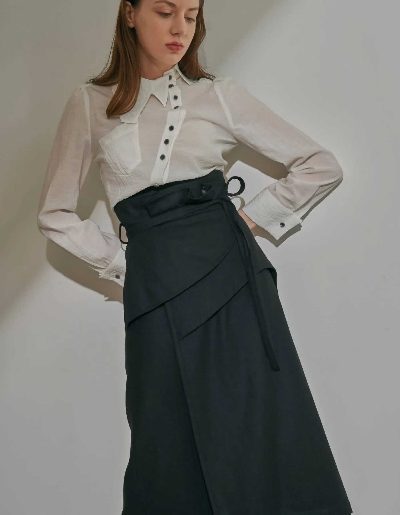 Cashmere Blending Constructive Wrap Skirt