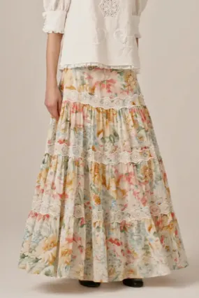 Cotton Slub Skirt in Blooming Pastels