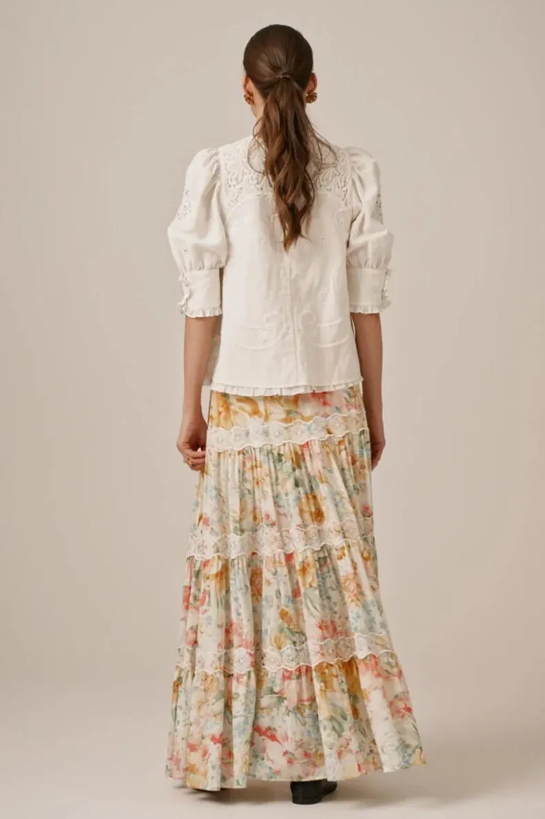 Cotton Slub Skirt in Blooming Pastels