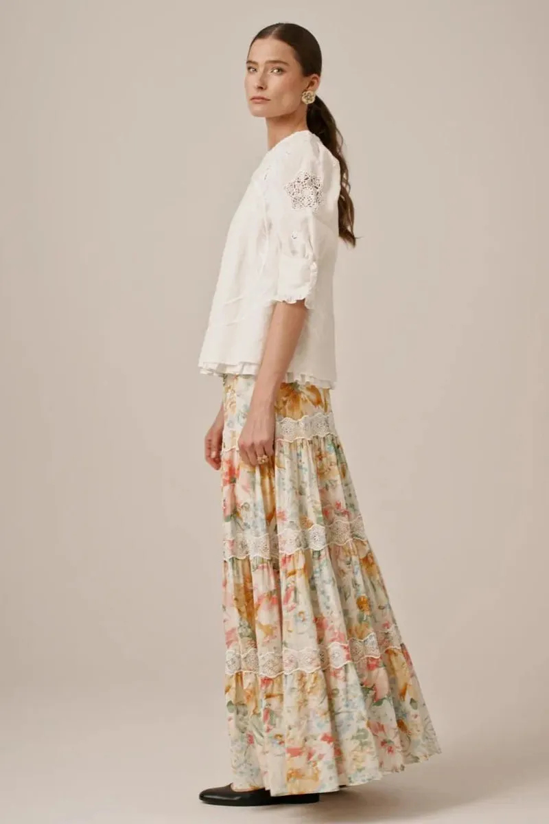 Cotton Slub Skirt in Blooming Pastels