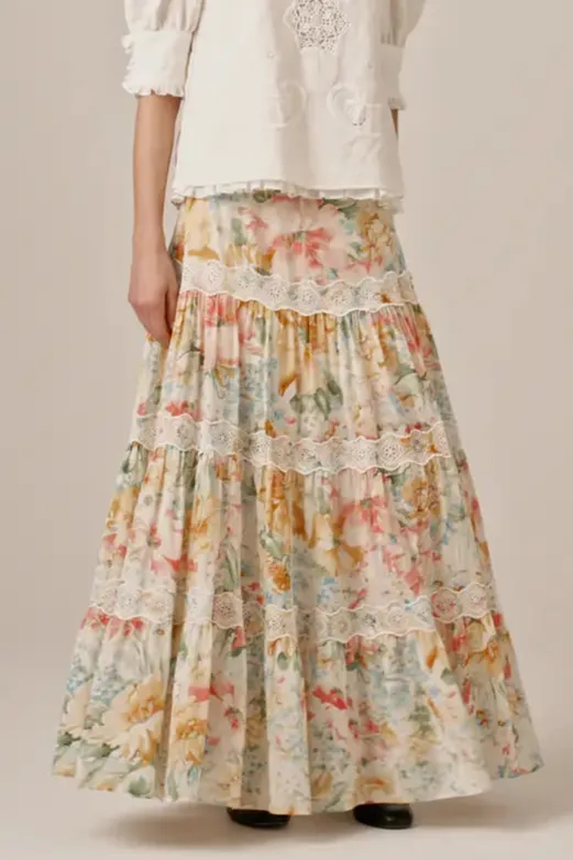 Cotton Slub Skirt in Blooming Pastels