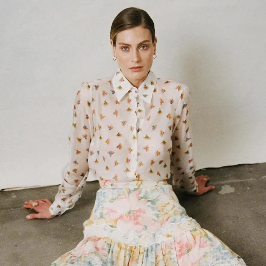 Cotton Slub Skirt in Blooming Pastels