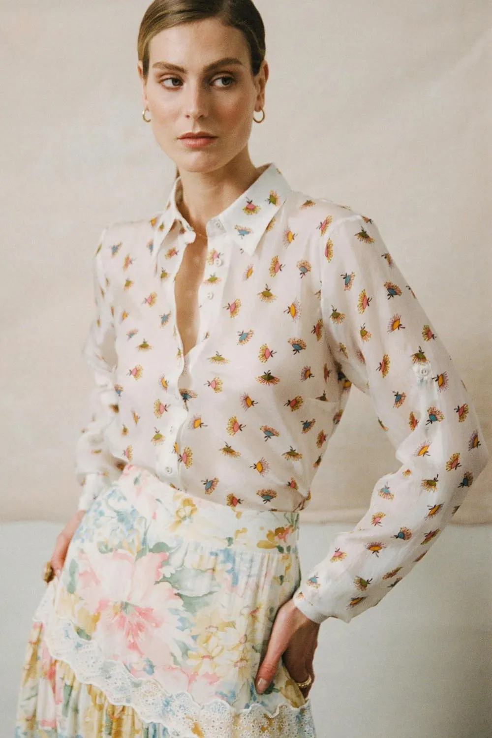 Cotton Slub Skirt in Blooming Pastels