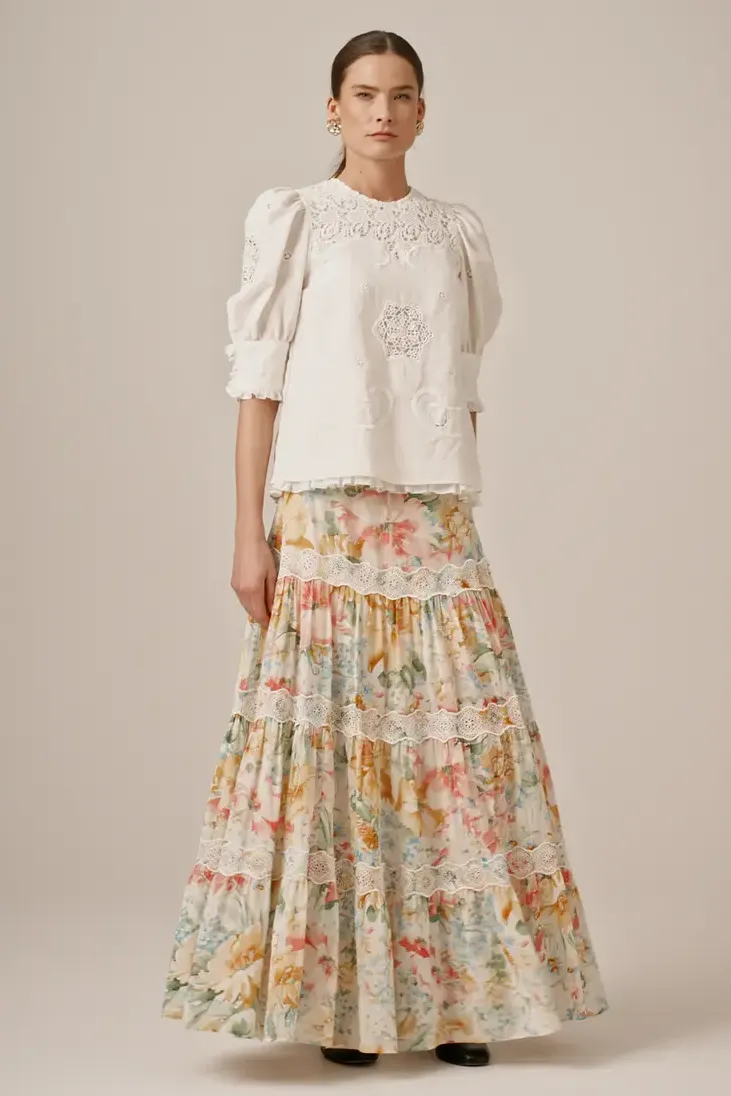 Cotton Slub Skirt in Blooming Pastels