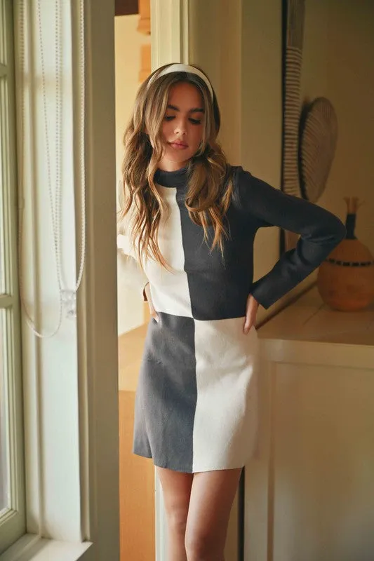 Cream Color block Sweater Dress