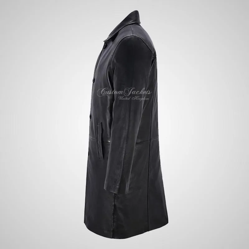 DASHIELL Mens Leather 3/4 Length Coat Long Leather Coat