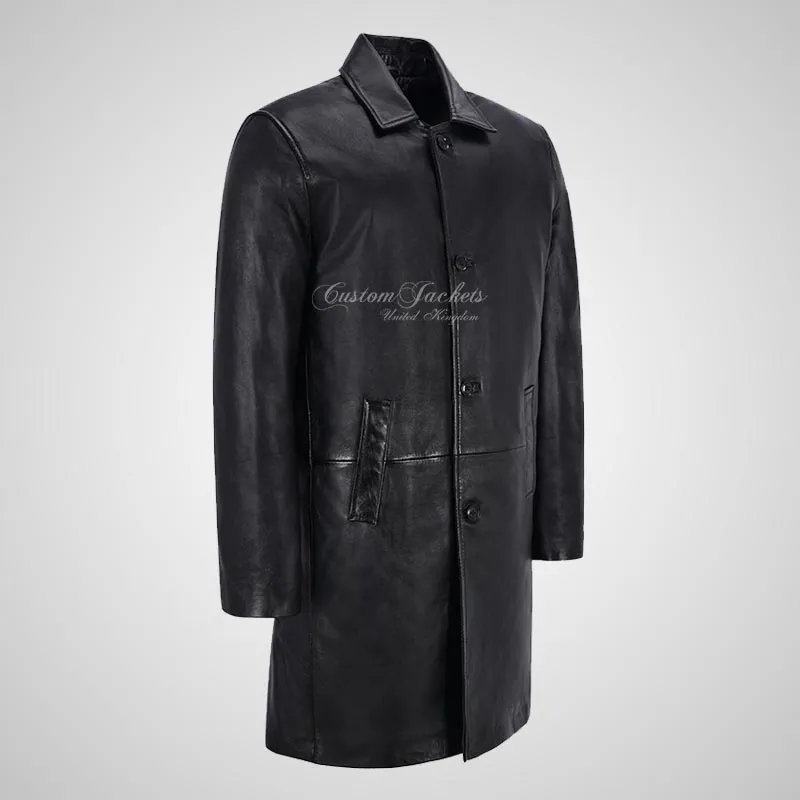 DASHIELL Mens Leather 3/4 Length Coat Long Leather Coat