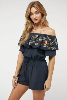 Davi & Dani | Floral Embroidered Off Shoulder Romper
