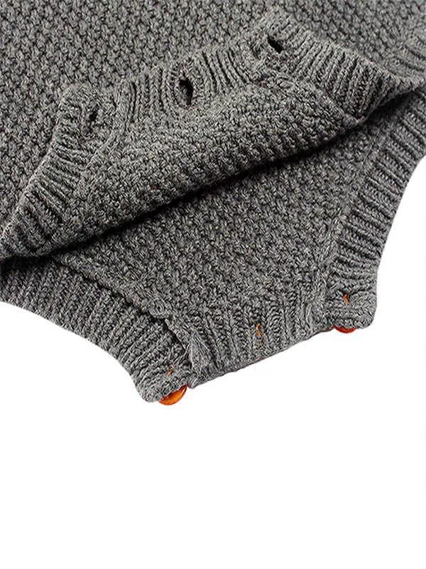 Doll Collar Paneled Knitting Romper for Babies