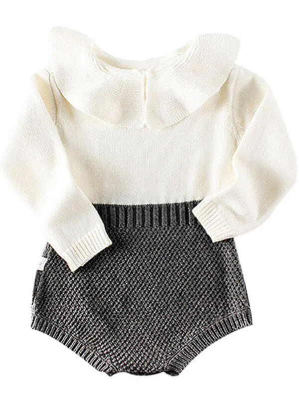 Doll Collar Paneled Knitting Romper for Babies