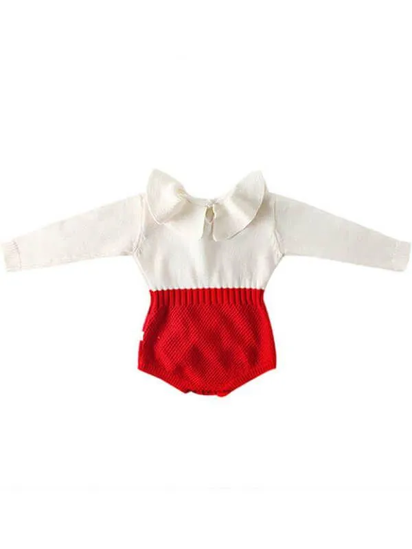 Doll Collar Paneled Knitting Romper for Babies